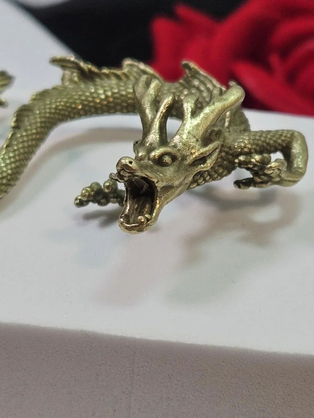 Mini Brass Chinese Dragon Figurine Medieval Lindwyrm Fantasy Statue DND Decor - Picture 8 of 9